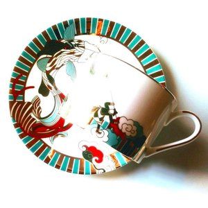 The Forbidden City Culture - Koi Fish Kite Asian Porcelain Teacup Saucer Set